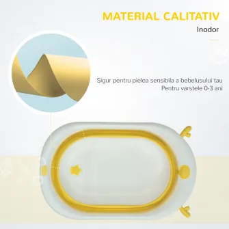 HOMCOM Cadita pentru baita pliabila pentru copii 0-3 ani cu indicator de temperatura si pernuta, 81.5x50.5x23.5 cm, alb