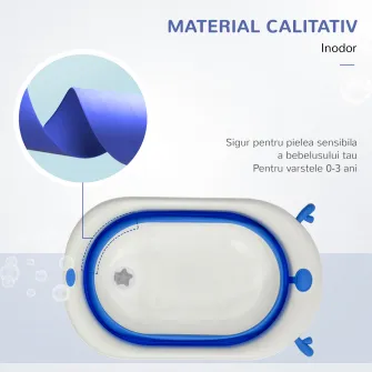 HOMCOM Cadita pentru baita pliabila pentru copii 0-3 ani cu indicator de temperatura si pernuta, 81,5x50,5x23,5 cm, albastru