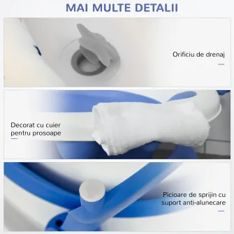 HOMCOM Cadita pentru baita pliabila pentru copii 0-3 ani cu indicator de temperatura si pernuta, 81,5x50,5x23,5 cm, albastru
