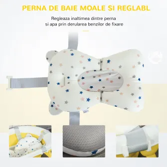HOMCOM Cadita pentru baita pliabila pentru copii 0-3 ani cu indicator de temperatura si pernuta, 81.5x50.5x23.5 cm, alb