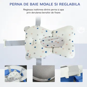 HOMCOM Cadita pentru baita pliabila pentru copii 0-3 ani cu indicator de temperatura si pernuta, 81,5x50,5x23,5 cm, albastru