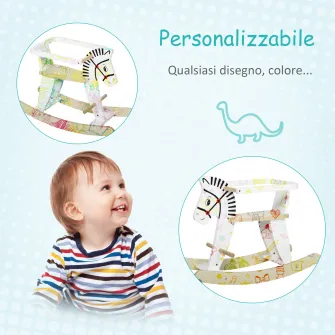 HOMCOM Cal tip Balansoar Clasic cu Margine pentru Copii 1-3 Ani Lemn Alb