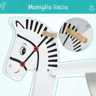 HOMCOM Cal tip Balansoar Clasic cu Margine pentru Copii 1-3 Ani Lemn Alb