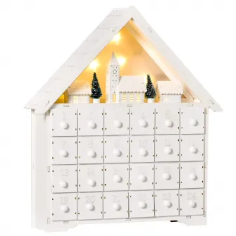 HOMCOM Calendar de Advent din Lemn 24 de Sertare Satul de Craciun cu Brazi si Lumini
