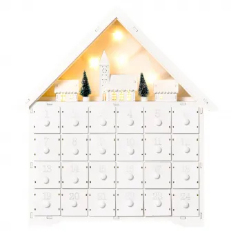HOMCOM Calendar de Advent din Lemn 24 de Sertare Satul de Craciun cu Brazi si Lumini