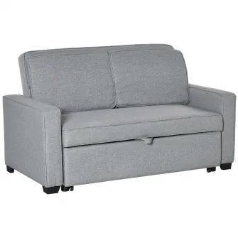 HOMCOM Canapea pat din material textil, sezut 2 locuri si spatar cu reglare pe 3 pozitii, 154x87x89cm – gri