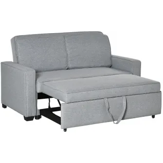 HOMCOM Canapea pat din material textil, sezut 2 locuri si spatar cu reglare pe 3 pozitii, 154x87x89cm – gri