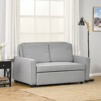HOMCOM Canapea pat din material textil, sezut 2 locuri si spatar cu reglare pe 3 pozitii, 154x87x89cm – gri