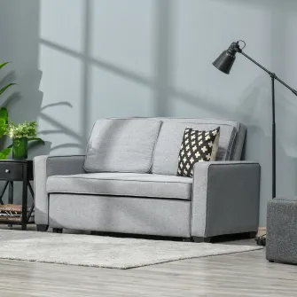 HOMCOM Canapea pat din material textil, sezut 2 locuri si spatar cu reglare pe 3 pozitii, 154x87x89cm – gri