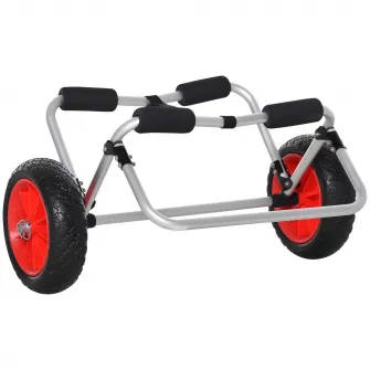 HOMCOM Carucior de Plaja Pliabil pentru Caiac si Canoe cu Protectii si Dublu Suport, Carucior Plaja din Aluminiu si NBR, 70x40x42 cm, Multicolor