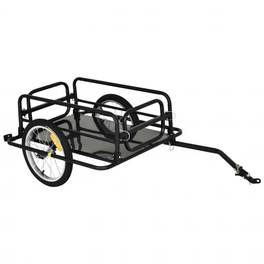 HOMCOM Carucior pentru Bicicleta cu Pereti Pliabili si Detasabili, Garlig Universal si 2 Reflectorizante, Remorca pentru Bicicleta din Otel si PE