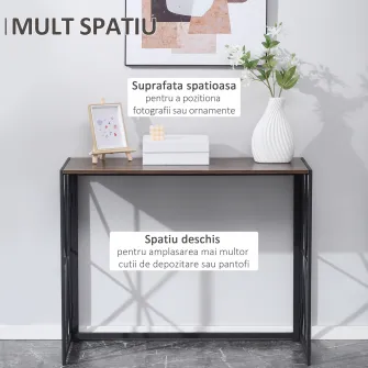HOMCOM Consola cu cadru metalic pentru sufragerie, intrare, maro