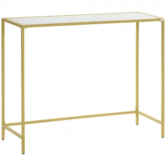 HOMCOM Consola de hol din otel si sticla calita, masuta de cafea cu picioare reglabile pentru sufragerie si dormitor, 100x35,5x80cm, alb si auriu