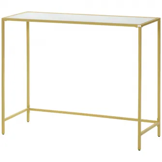 HOMCOM Consola de hol din otel si sticla calita, masuta de cafea cu picioare reglabile pentru sufragerie si dormitor, 100x35,5x80cm, alb si auriu