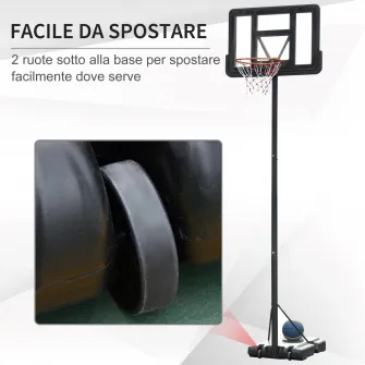 HomCom cos de baschet reglabil, baza pe roti