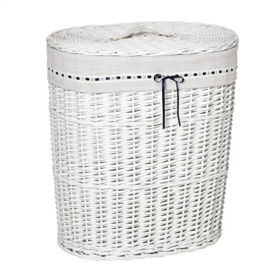 HOMCOM Cos de rufe din rachita cu capac si sac interior din material lavabil, alb