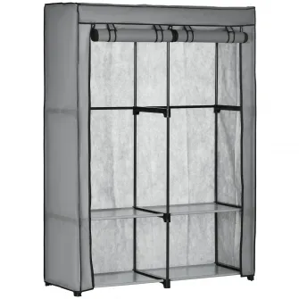 HOMCOM Dulap portabil din otel, netesut si PP cu 4 rafturi deschise, 2 umerase si usa, 118x49x170 cm, gri