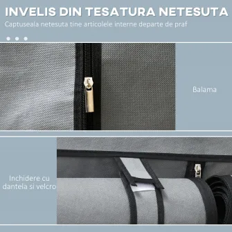 HOMCOM Dulap portabil din otel, netesut si PP cu 4 rafturi deschise, 2 umerase si usa, 118x49x170 cm, gri