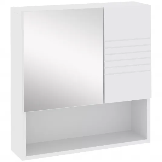 Homcom Dulapior Baie Suspendat cu Oglinda si Etajere Reglabile, 54x15x55cm - Alb