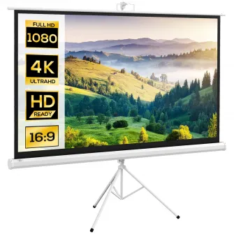 HOMCOM Ecran de Proiectie de 84 de Inci cu Suport, Ecran de Proiectie Portabil, Ecran de Proiectie 4K HD 16:9 pentru Exterior si Interior, Teatru Acasa, Prezentare