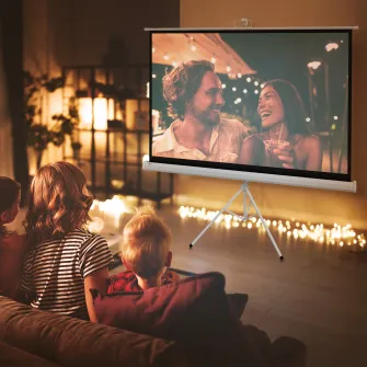 HOMCOM Ecran de Proiectie de 84 de Inci cu Suport, Ecran de Proiectie Portabil, Ecran de Proiectie 4K HD 16:9 pentru Exterior si Interior, Teatru Acasa, Prezentare