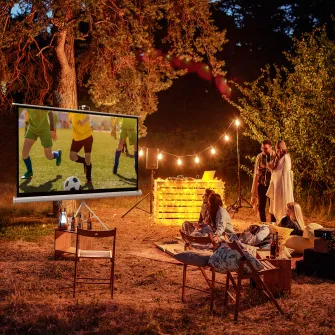 HOMCOM Ecran de Proiectie de 84 de Inci cu Suport, Ecran de Proiectie Portabil, Ecran de Proiectie 4K HD 16:9 pentru Exterior si Interior, Teatru Acasa, Prezentare