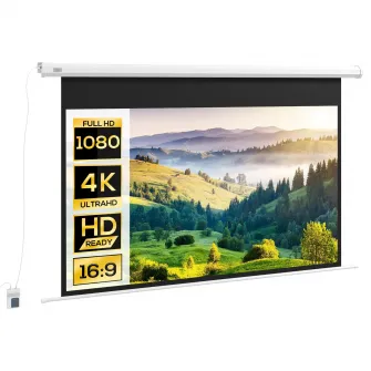 HOMCOM Ecran de Proiectie Motorizat de 84 de inci, Ecran de Proiectie Electric 4K HD 16:9, Montat pe Perete sau pe Tavan cu Doua Telecomenzi pentru Interior si Exterior