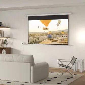 HOMCOM Ecran de Proiectie Motorizat de 84 de inci, Ecran de Proiectie Electric 4K HD 16:9, Montat pe Perete sau pe Tavan cu Doua Telecomenzi pentru Interior si Exterior