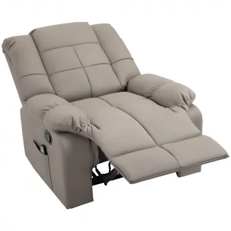 HOMCOM Fotoliu de Relaxare cu Masaj din Piele Artificiala, Fotoliu Ergonomic cu 8 Puncte de Masaj si Rabatabil 165°, Gri