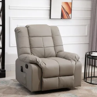 HOMCOM Fotoliu de Relaxare cu Masaj din Piele Artificiala, Fotoliu Ergonomic cu 8 Puncte de Masaj si Rabatabil 165°, Gri