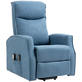 HOMCOM  Fotoliu Lift de Relaxare cu 8 puncte de masaj, recliner la 135° cu suport pentru picioare si 2 telecomenzi, 74,5x87,5x110cm, albastru
