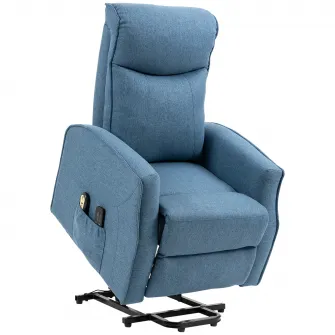 HOMCOM  Fotoliu Lift de Relaxare cu 8 puncte de masaj, recliner la 135° cu suport pentru picioare si 2 telecomenzi, 74,5x87,5x110cm, albastru