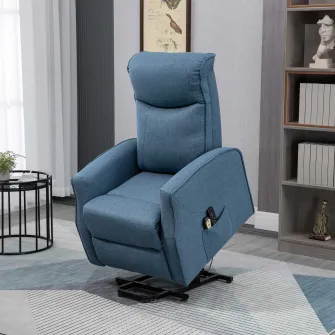 HOMCOM  Fotoliu Lift de Relaxare cu 8 puncte de masaj, recliner la 135° cu suport pentru picioare si 2 telecomenzi, 74,5x87,5x110cm, albastru