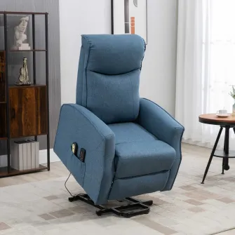 HOMCOM  Fotoliu Lift de Relaxare cu 8 puncte de masaj, recliner la 135° cu suport pentru picioare si 2 telecomenzi, 74,5x87,5x110cm, albastru