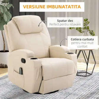 HOMCOM Fotoliu pentru masaj 5 modalitati, inclinabil cu suport pentru picioare si rotativ