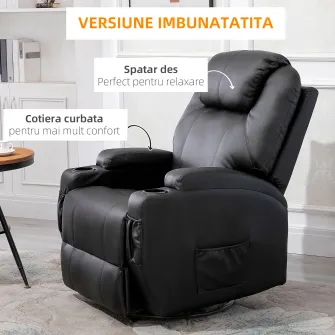 HOMCOM Fotoliu pentru masaj 5 modalitati, inclinabil cu suport pentru picioare, rotativ