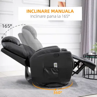HOMCOM Fotoliu pentru masaj 5 modalitati, inclinabil cu suport pentru picioare, rotativ