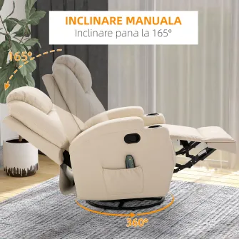 HOMCOM Fotoliu pentru masaj 5 modalitati, inclinabil cu suport pentru picioare si rotativ