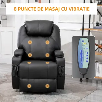 HOMCOM Fotoliu pentru masaj 5 modalitati, inclinabil cu suport pentru picioare, rotativ
