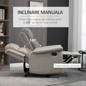 HOMCOM Fotoliu rabatabil manual, captusit, canapea de o persoana cu suport pentru picioare si cadru de otel pentru sufragerie dormitor TV jocuri
