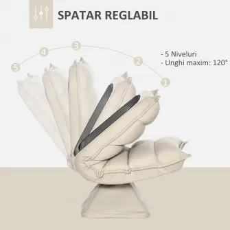HOMCOM Fotoliu Relax din material capitonat cu pivotare la 360°, fotoliu rabatabil pe 3 nivele 62x62x95cm, bej