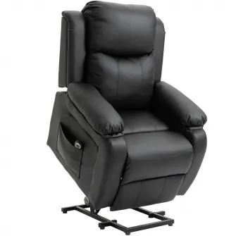 HOMCOM Fotoliu Relax Electric si cu Ridicare Rabatabil pana la 160° cu Telecomanda, din Imitatie de piele - Negru
