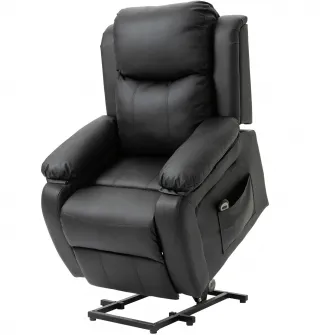 HOMCOM Fotoliu Relax Electric si cu Ridicare Rabatabil pana la 160° cu Telecomanda, din Imitatie de piele - Negru