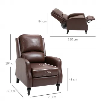 HOMCOM Fotoliu Relax Rabatabil 90° si 150° Manual din piele