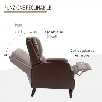 HOMCOM Fotoliu Relax Rabatabil 90° si 150° Manual din piele