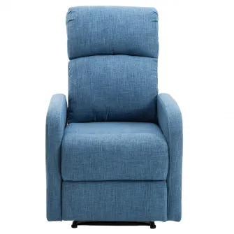 HOMCOM Fotoliu Relax Rabatabil Manual cu Taburet Capacitate maxima 125kg Tesatura de Lin 66 × 95 × 99cm Albastru