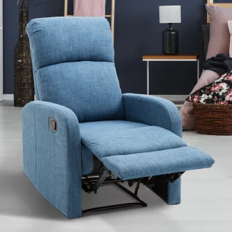 HOMCOM Fotoliu Relax Rabatabil Manual cu Taburet Capacitate maxima 125kg Tesatura de Lin 66 × 95 × 99cm Albastru