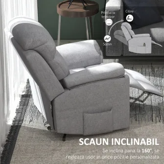 HOMCOM Fotoliu Ridicare persoane Rabatabil cu Suport pentru Picioare care se Ridica si Telecomanda, din Poliester Efect In, 83x89x102 cm, Gri
