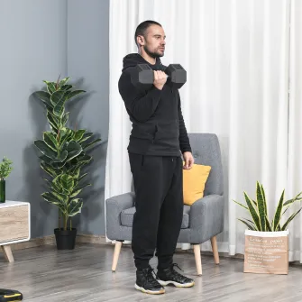 HOMCOM Gantera hexagonala de 20kg din otel si cauciuc pentru antrenament in sala de sport, acasa si la birou, negru