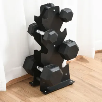HOMCOM Gantera hexagonala de 20kg din otel si cauciuc pentru antrenament in sala de sport, acasa si la birou, negru